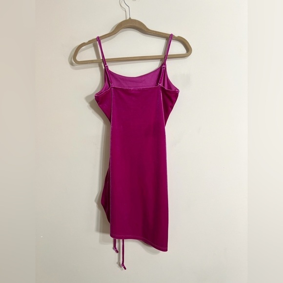 LOVE J Pink Spaghetti Strap Cinched Velour Mini Dress Party Festive Size Small - Picture 2 of 12